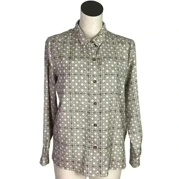 Barbour Women UK 8 US 4 Scarf Print Button Up Top White Multi Long Sleeve Pocket - Picture 1 of 10